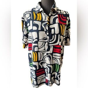 Zara Men's Multicolor Geometric Print Shirt, Size Large